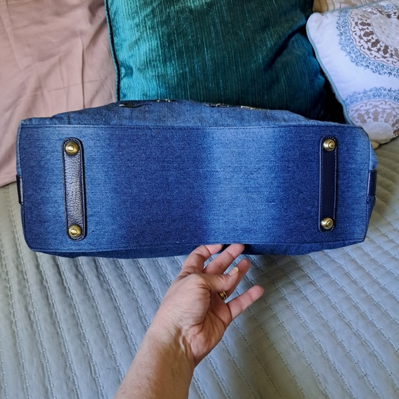 Rare Vintage Sharif Large Embroidered Denim Leather Jaguar Studded Shoulder Bag - Picture 4 of 14